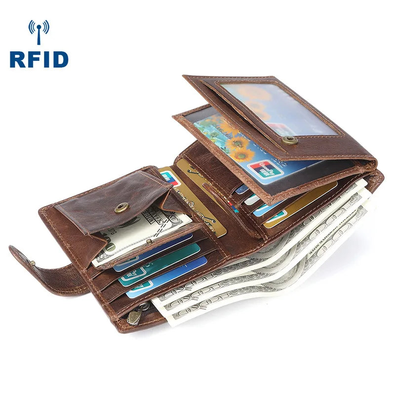 Genuine Leather Men Wallets Premium Product Real Cowhide RFID Wallets for Man Short Black Wallet Portefeuille Homme
