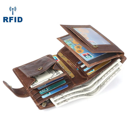 Genuine Leather Men Wallets Premium Product Real Cowhide RFID Wallets for Man Short Black Wallet Portefeuille Homme