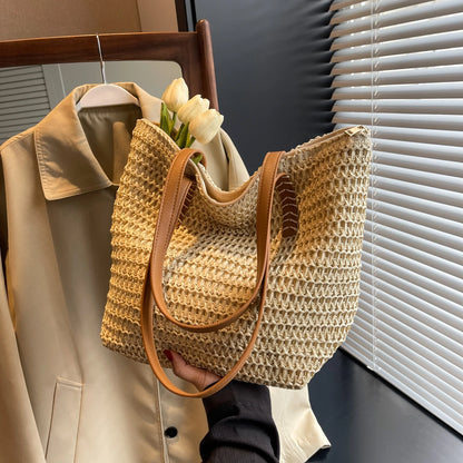 Summer Natural Rattan Woven Tote Bags Handmade Women Beach Straw Bags Women Handbags