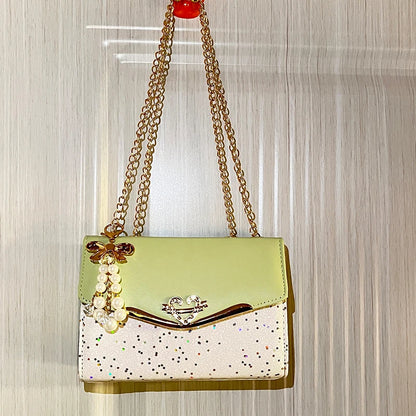 Ladies Designer Cross Body Messenger Bag Golden Chain Strap Bowknot Confetti Decoration Fashion Women's Handbags