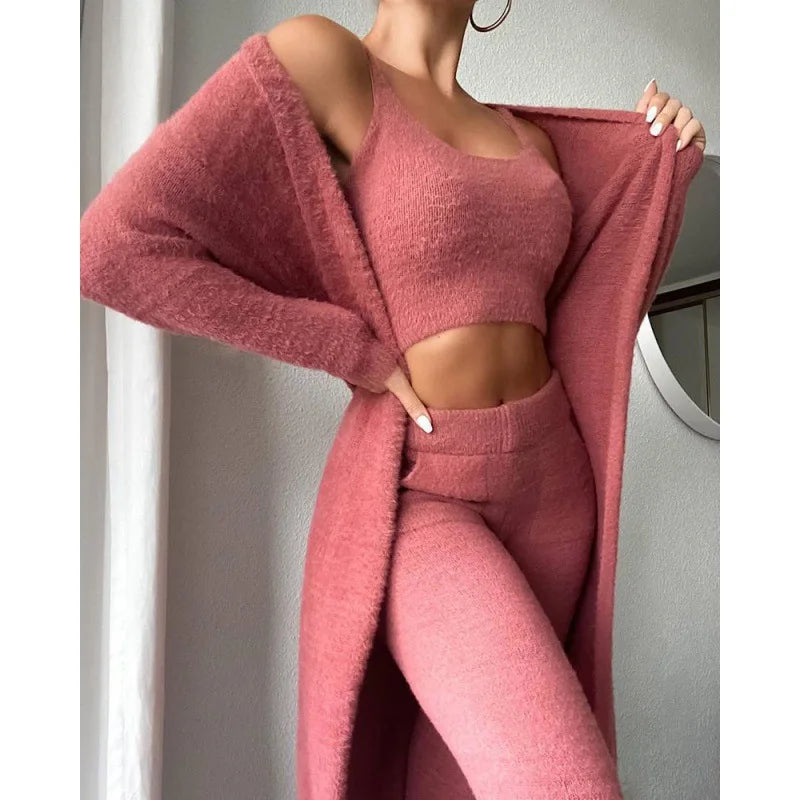 Sleep & Lounge Wear 3 Piece Set Crop tank Pajamas for Women's Sleep Wear Lounge Sets Sweater Long Pants Girl's Sleepwear Suits