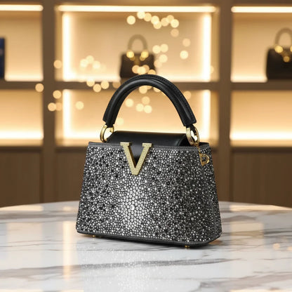 High-end Cross-border Rhinestone Handbag Women's 2026 New Fashion Bucket Bag Quality Designer Small Bag Dinner Party Bag 21CM