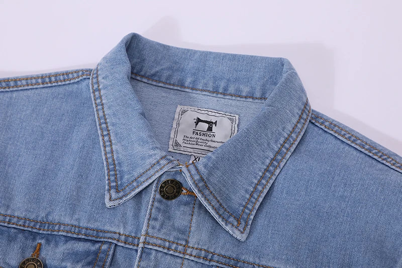 Men Denim Jackets Casual Solid Color Lapel Single Breasted Blue Jeans Jacket Men Spring Autumn Slim Fit Cotton Outwear Jackets M~ 5XL