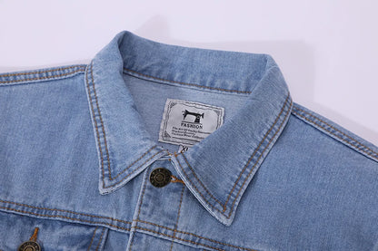 Men Denim Jackets Casual Solid Color Lapel Single Breasted Blue Jeans Jacket Men Spring Autumn Slim Fit Cotton Outwear Jackets M~ 5XL