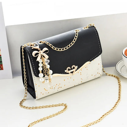 Ladies Designer Cross Body Messenger Bag Golden Chain Strap Bowknot Confetti Decoration Fashion Women's Handbags
