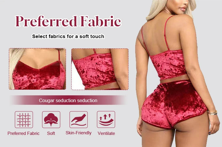 Women's Plus Size Lingerie Nightwear Halter Top and Shorts Sleepwear Mature Sexy Velvet Pajama Smart Home Product-Clothing