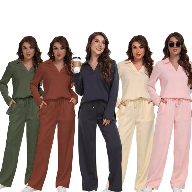 Free Shipping Wholesale Custom Women Sleepwear Set 2 Piece Home Wear Long Sleeve Lounge Wear