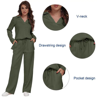 Free Shipping Fashion Soft Comfortable 2 PCS Pajamas Set Women Long Sleeve Oversized Lounge Wear