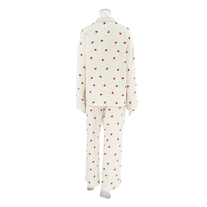 Breathable love Print Pajamas Sets with Elastic Waist Loose 2025 Ladies Homewear Cotton Spring Lounge Wear Set for Women