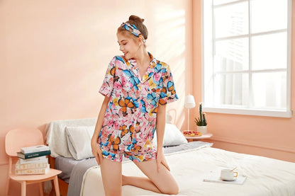 New Summer 3 Piece Pajama Set for Women 2026 Custom Pajama Shorts Set Satin Pajamas