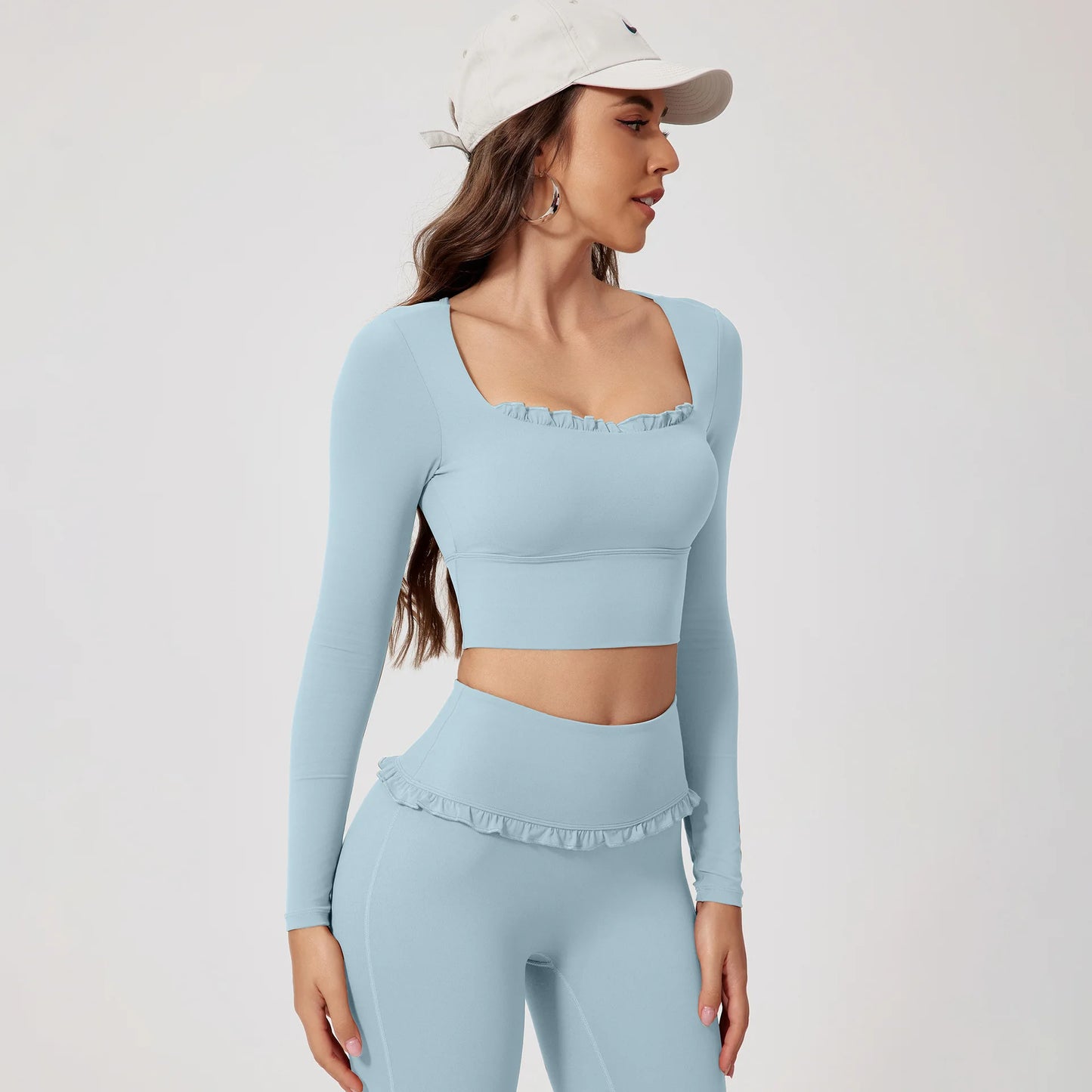 Fashionable Luxury Quick Dry Elastic Lace Tops & Pants Yoga Sets Lounge Wear Soft 2 Piece Set Women