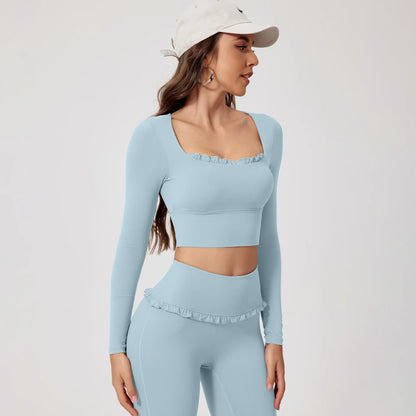 Fashionable Luxury Quick Dry Elastic Lace Tops & Pants Yoga Sets Lounge Wear Soft 2 Piece Set Women