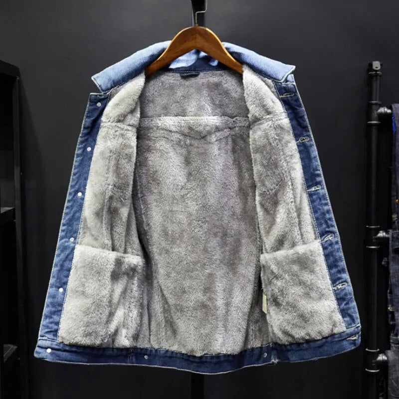 Chaquetas vaqueras de invierno para hombre, chaqueta vaquera gruesa y cálida de lana a la moda para hombre, prendas de vestir ajustadas informales, abrigos cortavientos de vaquero 6XL