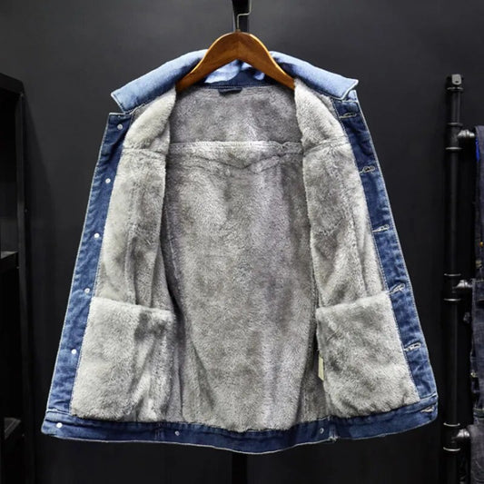 Chaquetas vaqueras de invierno para hombre, chaqueta vaquera gruesa y cálida de lana a la moda para hombre, prendas de vestir ajustadas informales, abrigos cortavientos de vaquero 6XL