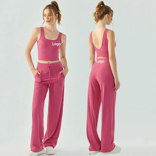 2 Piece Set Women Jogging Sport Yoga Gym Workout Lounge Wear Casual Loose Soft Elegant Nylon Tracksuit