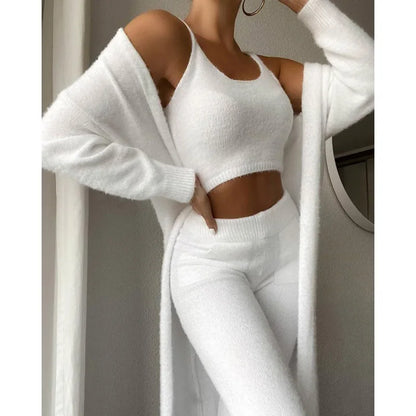 Sleep & Lounge Wear 3 Piece Set Crop tank Pajamas for Women's Sleep Wear Lounge Sets Sweater Long Pants Girl's Sleepwear Suits