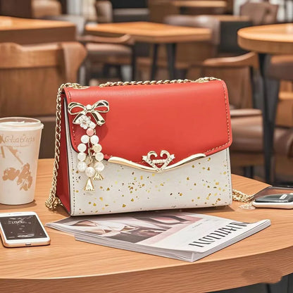 Ladies Designer Cross Body Messenger Bag Golden Chain Strap Bowknot Confetti Decoration Fashion Women's Handbags