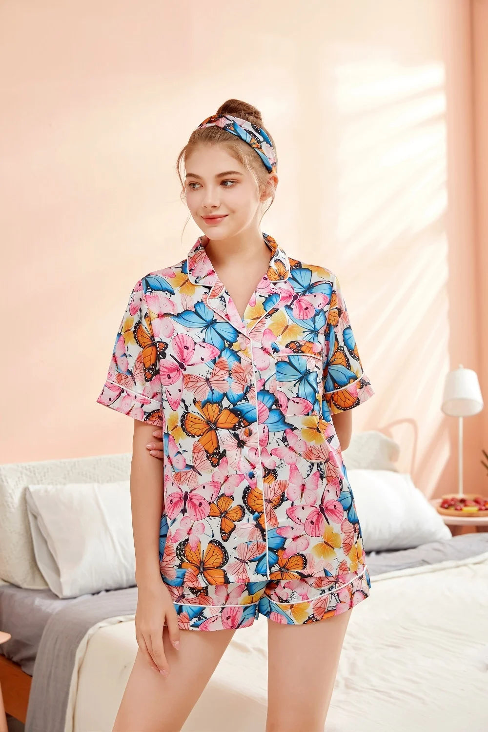 New Summer 3 Piece Pajama Set for Women 2026 Custom Pajama Shorts Set Satin Pajamas