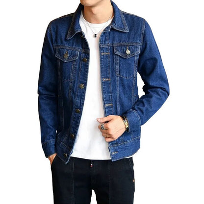 Chaquetas vaqueras de primavera y otoño para hombre, chaqueta informal de Color sólido con solapa y un solo pecho, chaqueta vaquera ajustada para hombre, prendas de vestir de algodón, chaquetas 5xl-M