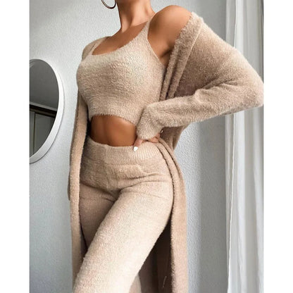 Sleep & Lounge Wear 3 Piece Set Crop tank Pajamas for Women's Sleep Wear Lounge Sets Sweater Long Pants Girl's Sleepwear Suits