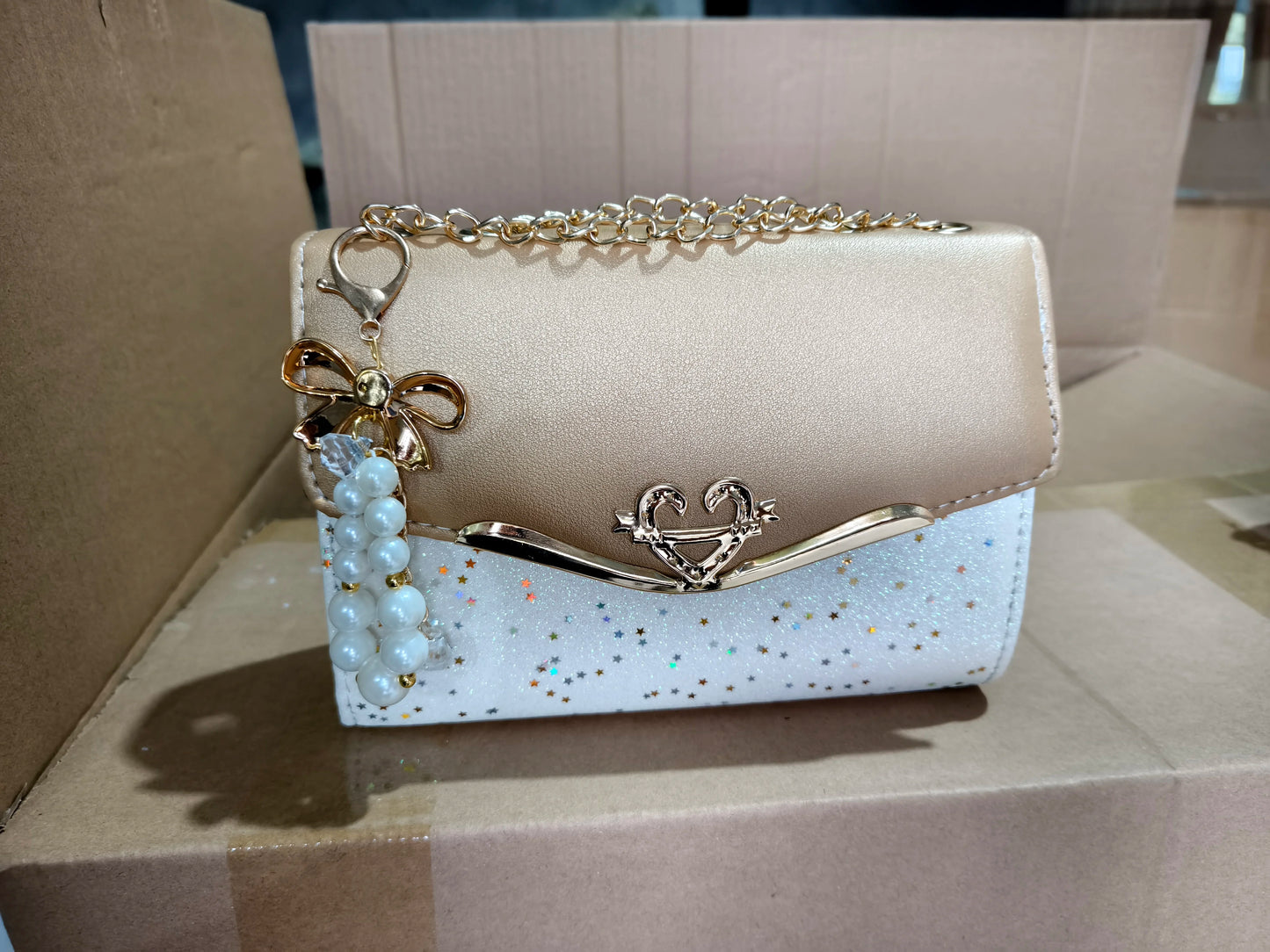 Ladies Designer Cross Body Messenger Bag Golden Chain Strap Bowknot Confetti Decoration Fashion Women's Handbags