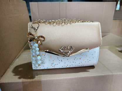 Ladies Designer Cross Body Messenger Bag Golden Chain Strap Bowknot Confetti Decoration Fashion Women's Handbags