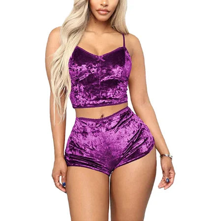 Women's Plus Size Lingerie Nightwear Halter Top and Shorts Sleepwear Mature Sexy Velvet Pajama Smart Home Product-Clothing
