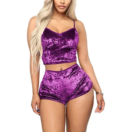 Women's Plus Size Lingerie Nightwear Halter Top and Shorts Sleepwear Mature Sexy Velvet Pajama Smart Home Product-Clothing