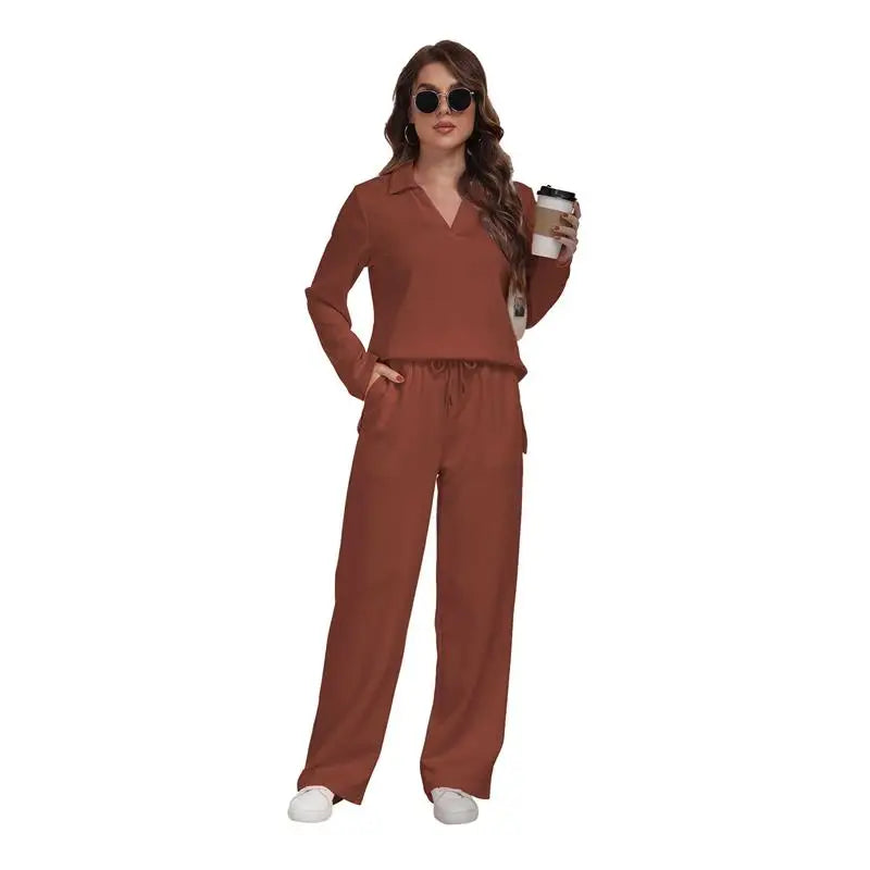 Free Shipping Wholesale Custom Women Sleepwear Set 2 Piece Home Wear Long Sleeve Lounge Wear