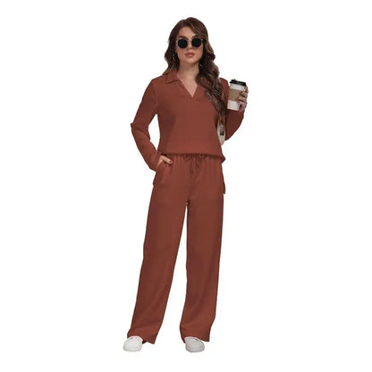 Free Shipping Wholesale Custom Women Sleepwear Set 2 Piece Home Wear Long Sleeve Lounge Wear