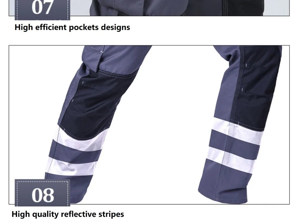 Work Clothes Men's maintainance Working Suit Wear-resistant Welder Suit Hi Vis Multi-pocket Labor safety Uniform Mechanical Suit