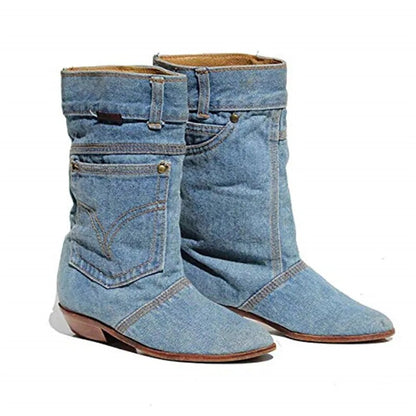 Botas vaqueras informales de tacón bajo para mujer, botas vaqueras de otoño e invierno