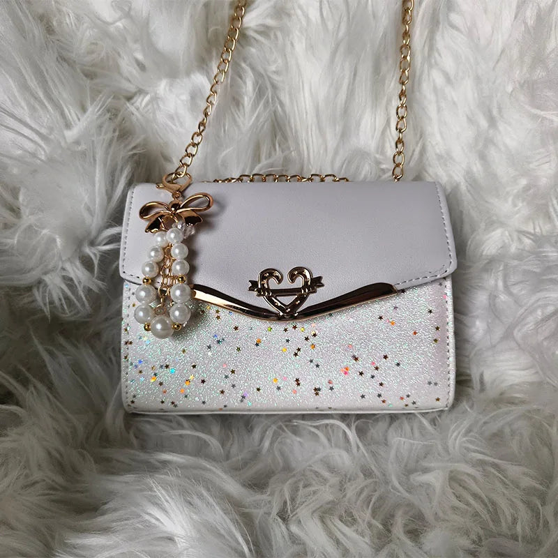 Ladies Designer Cross Body Messenger Bag Golden Chain Strap Bowknot Confetti Decoration Fashion Women's Handbags