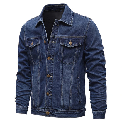 Men Denim Jackets Casual Solid Color Lapel Single Breasted Blue Jeans Jacket Men Spring Autumn Slim Fit Cotton Outwear Jackets M~ 5XL