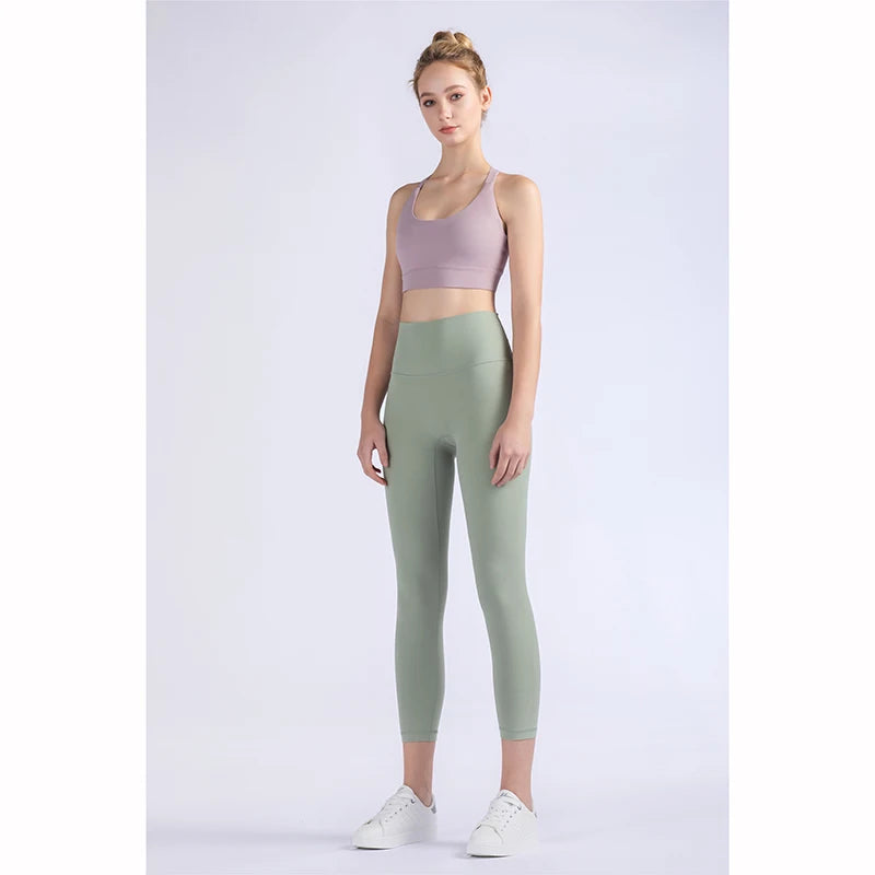 Vnazvnasi 2024 Hot Sale New Arrival Skin-Friendly Female Yoga Leggings Solid Color High Waist Outside Running Pants Calf-Length