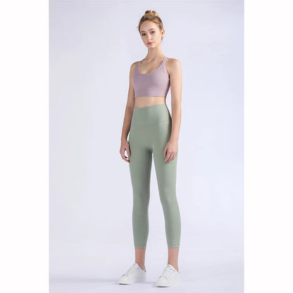 Vnazvnasi Hot Sale New Arrival Skin-Friendly Female Yoga Leggings Solid Color High Waist Outside Running Pants Calf-Length
