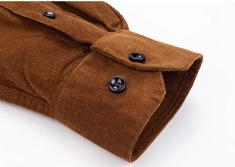 100% Cotton Men's Corduroy Shirts Long Sleeve Casual Regular Fit Business Dress Shirts  Man Comfortable Pocket Clothes 7XL 6XL