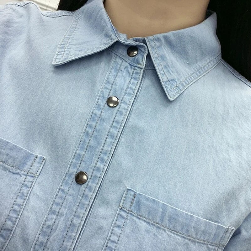 Nueva camisa vaquera para mujer, camisa vaquera a la moda de primavera con bolsillos para mujer, blusas ajustadas de manga larga para mujer, ropa para mujer