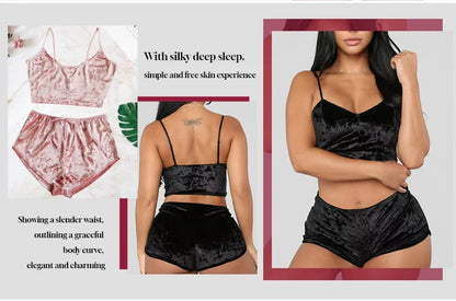 Women's Plus Size Lingerie Nightwear Halter Top and Shorts Sleepwear Mature Sexy Velvet Pajama Smart Home Product-Clothing