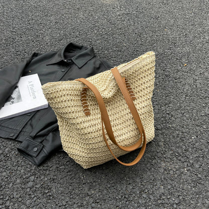 Summer Natural Rattan Woven Tote Bags Handmade Women Beach Straw Bags Women Handbags