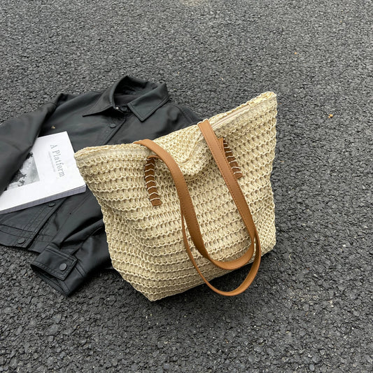 Summer Natural Rattan Woven Tote Bags Handmade Women Beach Straw Bags Women Handbags