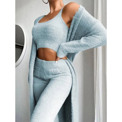 Sleep & Lounge Wear 3 Piece Set Crop tank Pajamas for Women's Sleep Wear Lounge Sets Sweater Long Pants Girl's Sleepwear Suits