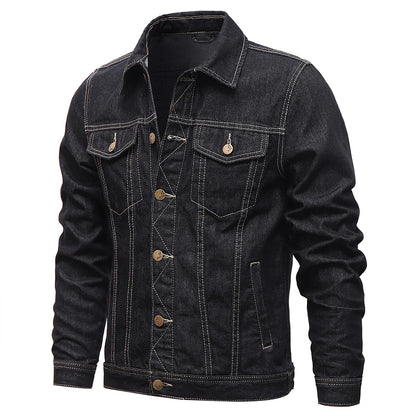Men Denim Jackets Casual Solid Color Lapel Single Breasted Blue Jeans Jacket Men Spring Autumn Slim Fit Cotton Outwear Jackets M~ 5XL