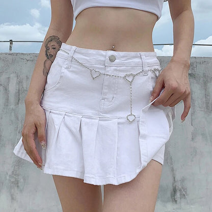 Women Denim Skirts High Waist Pleated Skirts Zipper Mini Skirts Summer Fashion Streetwear Bottom Skinny Skirts Cuteandpscho