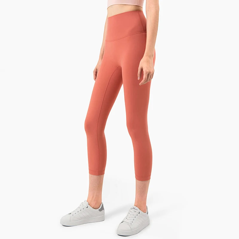 Vnazvnasi 2024 Hot Sale New Arrival Skin-Friendly Female Yoga Leggings Solid Color High Waist Outside Running Pants Calf-Length