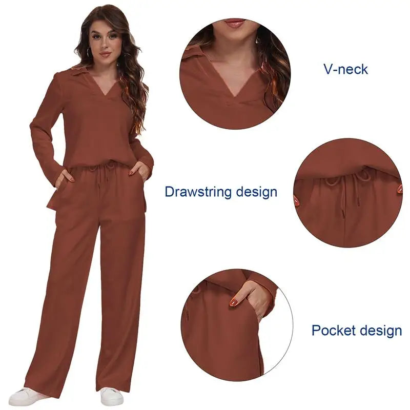 Free Shipping Wholesale Custom Women Sleepwear Set 2 Piece Home Wear Long Sleeve Lounge Wear