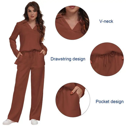 Free Shipping Wholesale Custom Women Sleepwear Set 2 Piece Home Wear Long Sleeve Lounge Wear