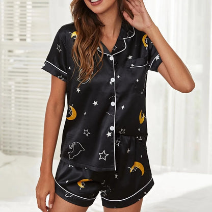 Ladies Silk Sleepwear Shorts Set Pajamas Nightgown Satin Women Pjs Sets Short Sleeved Lounge Wear