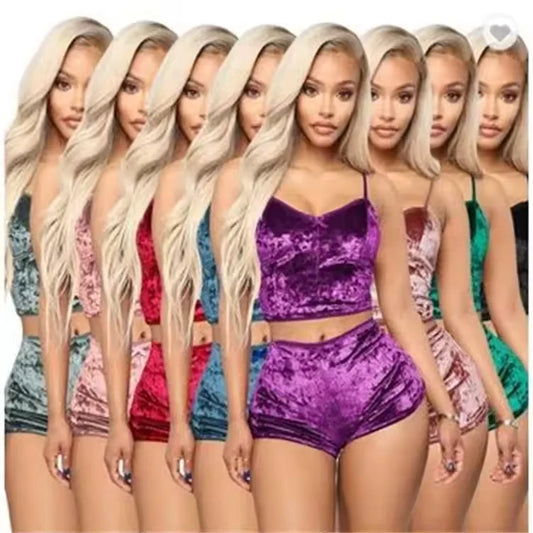 Women's Plus Size Lingerie Nightwear Halter Top and Shorts Sleepwear Mature Sexy Velvet Pajama Smart Home Product-Clothing