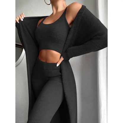 Sleep & Lounge Wear 3 Piece Set Crop tank Pajamas for Women's Sleep Wear Lounge Sets Sweater Long Pants Girl's Sleepwear Suits